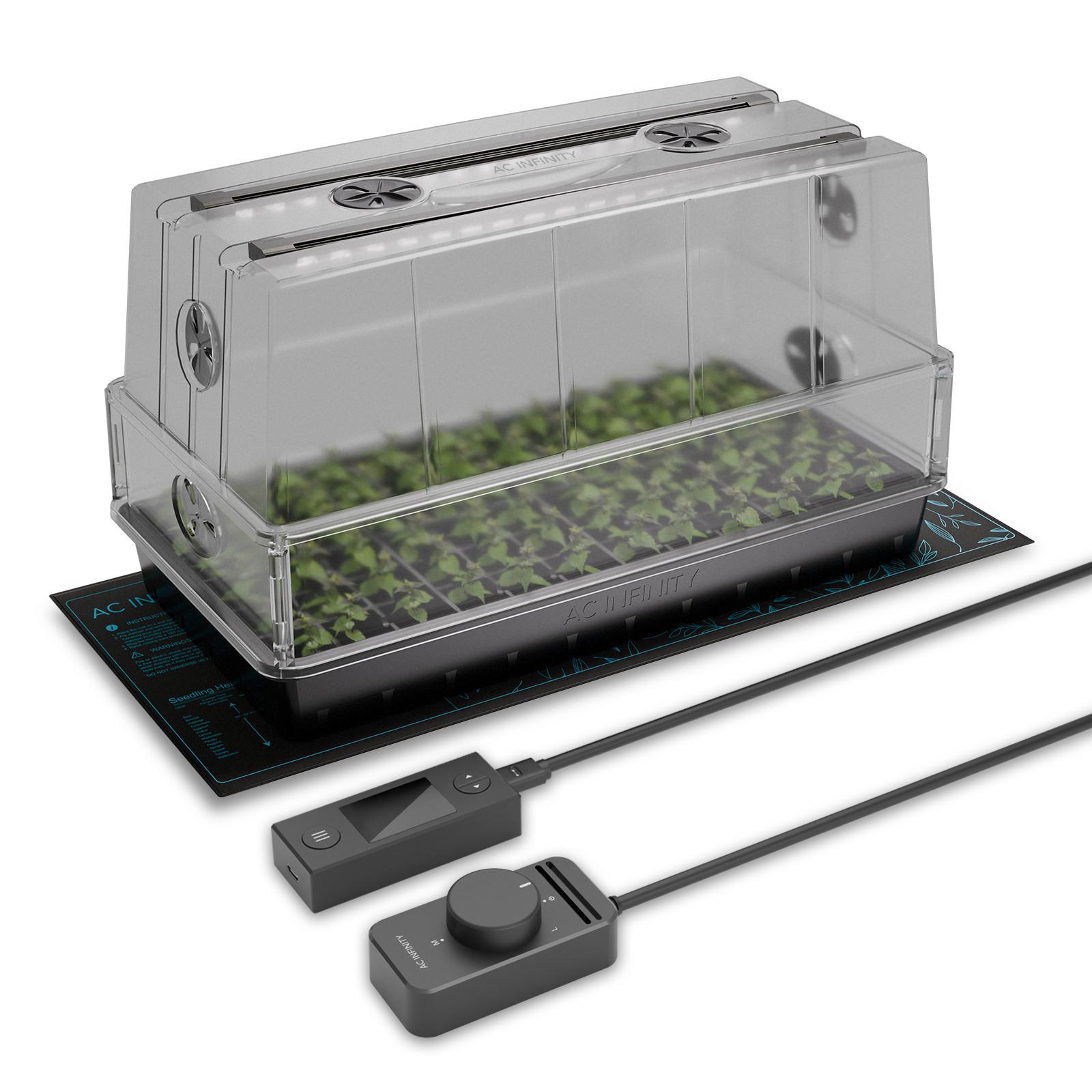 AC Infinity Heavy-Duty Humidity Dome Germination Kit with LED Lighting 28W and Heating Mat – 53.3×27.4cm